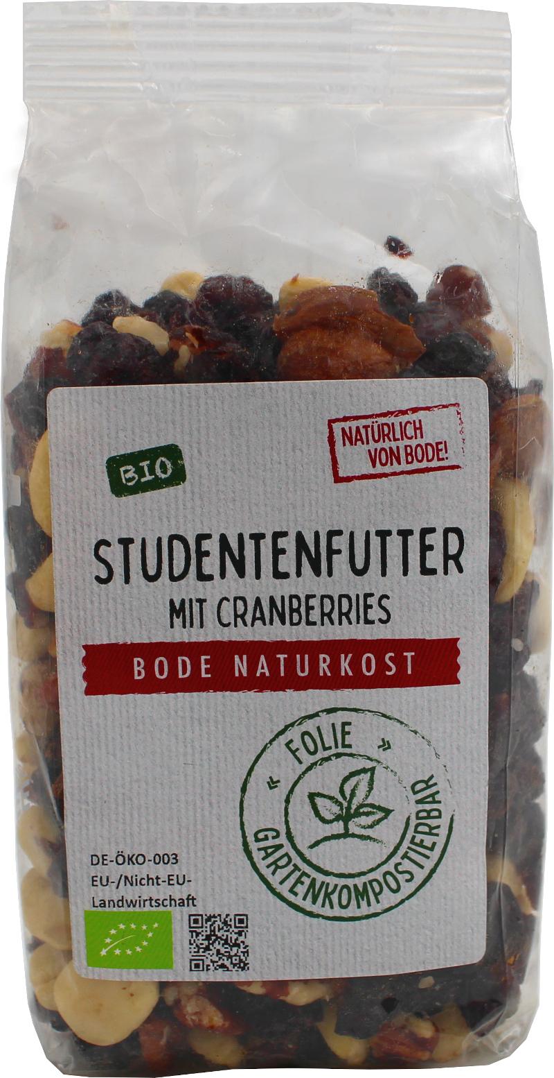 Studentní jídlo s brusinkami bio s pekanovými orechy, kompostovatelná lahvicka 6x250g